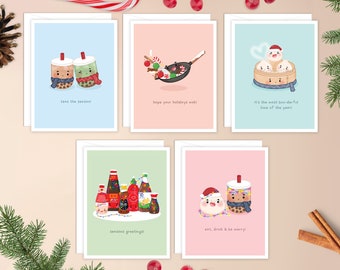 Juego de tarjetas navideñas variadas / lindo paquete de tarjetas navideñas, paquete de tarjetas navideñas divertidas, tarjetas kawaii para las fiestas punny, lindas tarjetas navideñas