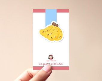 Banana Bunch Magnetic Bookmark | cute banana, kawaii, cute book mark, gift for book lovers, aesthetic, cute food bookmark, banana bookmark