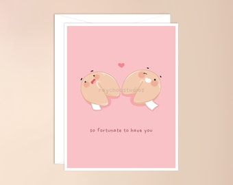 So Fortunate to Have You Greeting Card | kawaii asian food pun punny cookie, cute, valentines day, cute galentines day card, anniversary