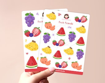 Fruitvrienden stickervellen | plannerstickers, bullet journal bujo, kawaii stickervel, schattige verwijderbare Aziatische voedselsticker