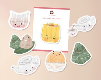 Dim Sum Sticker Pack | wasserfeste asiatische Lebensmittel Aufkleber, Tee, Knödel, Klebreis, süßes kawaii Briefpapier Bündel, Laptop, Wasserflasche