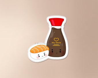 Soy Sauce and Nigiri Sticker | sushi sticker, asian food sticker, food sticker, cute waterproof vinyl sticker, japanese food sticker