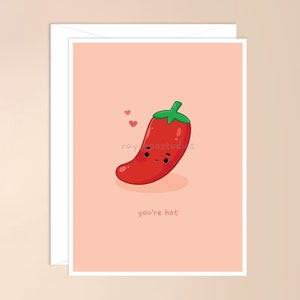 Vous avez chaud carte de vœux | carte de piment fort, jolie carte d'inspiration asiatique, jeu de mots asiatique, jeu de mots asiatique, carte asiatique drôle, kawaii, carte de piment