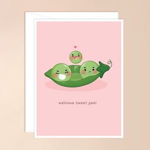 de bienvenue de bébé pois de senteur - Rose | jolie carte de bébé, jeu de mots, carte de pois, carte de bao, nouveau bébé, baby shower, naissance, carte de bébé