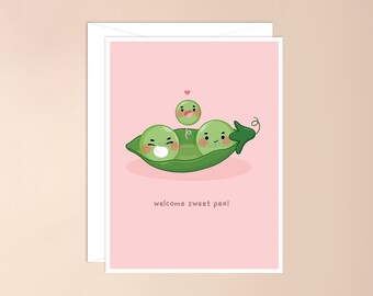 Välkommen söt ärt babykort - Rosa | sött babykort, babykortsvits, ärtkort, bao-kort, nyfödd bebis, babyshower, födsel, flickakort