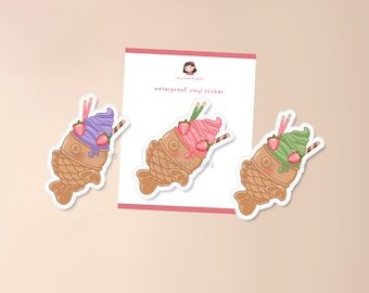 Taiyaki ijs vinyl sticker | aziatische dessertsticker, ijssticker, schattige sticker, taiyaki-sticker, aziatische voedselsticker, kawaii-eten