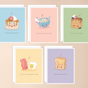 Pacote de cartões comemorativos dos amigos do café da manhã | comida insignificante, papel de carta kawaii, trocadilho fofo, papelaria adorável, cartão de amor para ele, namorado, cartão de trocadilho