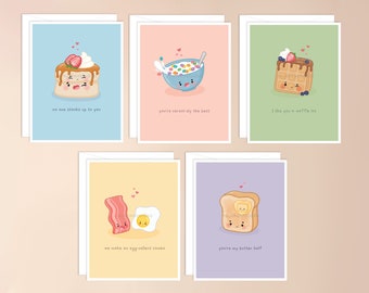 Breakfast Buddies Greeting Card Pack | punny food, kawaii stationary, cute pun stationery adorable, love card for him boyfriend, pun card