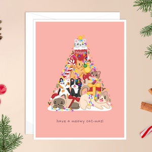 Ayez une carte de Noël Meowy Cat-mas | carte de Noël animal, carte de vacances mignonne, carte de Noël mignonne, carte de chat mignonne, carte de Noël de chat