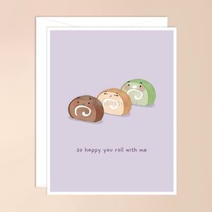 Si heureux que vous rouliez avec moi Carte De Vœux | jeu de mots de cuisine asiatique kawaii, rouleau suisse, punny, carte de fête des pères, carte de fête des mères, saint valentin mignon
