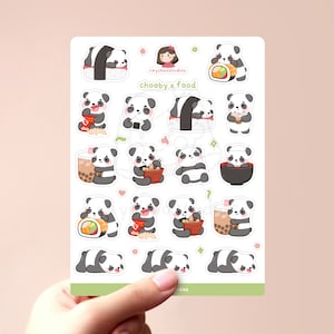 Folha de adesivos Chooby x Food | adesivo de panda ilustrado, folha de adesivos de panda, folha de adesivos de urso, adesivo de planejador, diário, urso panda fofo