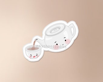Tetera con pegatina de taza / pegatina de té, pegatina dimsum, pegatina asiática, pegatina de comida asiática, pegatina de comida, pegatina de vinilo lindo, yum cha