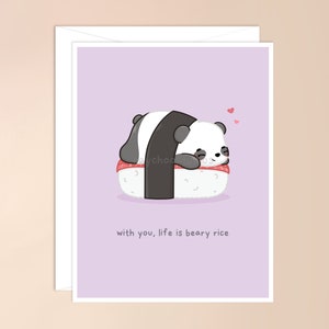 Avec vous, la vie est Beary Rice Carte De Vœux | jolie carte de cuisine asiatique, jeu de mots sushi, jolie carte panda, carte de jeu de mots sashimi, jolie carte de Saint Valentin