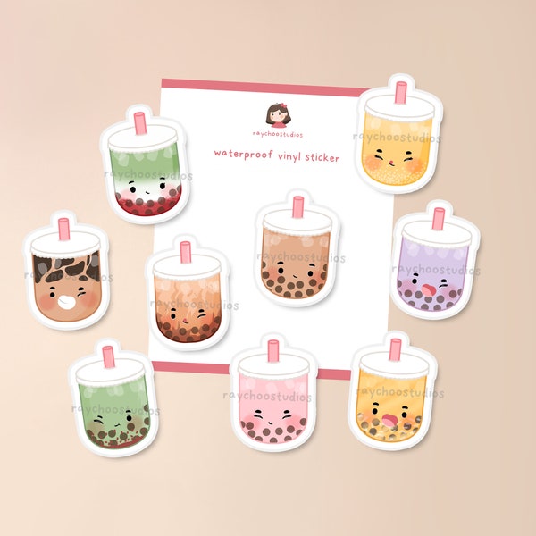 Mini Boba Sticker Pack | waterproof vinyl sticker, bubble tea sticker, bbt stickers, asian drink sticker, cute sticker, kawaii stationery