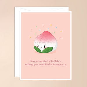 Passez un joyeux anniversaire en vous souhaitant bonne santé et prospérité Carte de vœux | carte asiatique de petit pain chignon de longévité, carte d'anniversaire asiatique