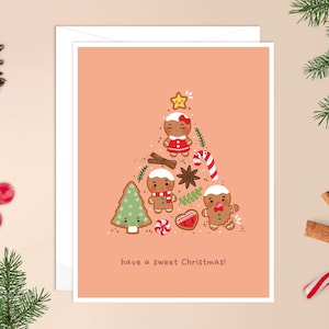 Have a Sweet Christmas Card | gingerbread Christmas card, kawaii gingerbread, cute gingerbread, cute holiday card,cute Christmas baking card