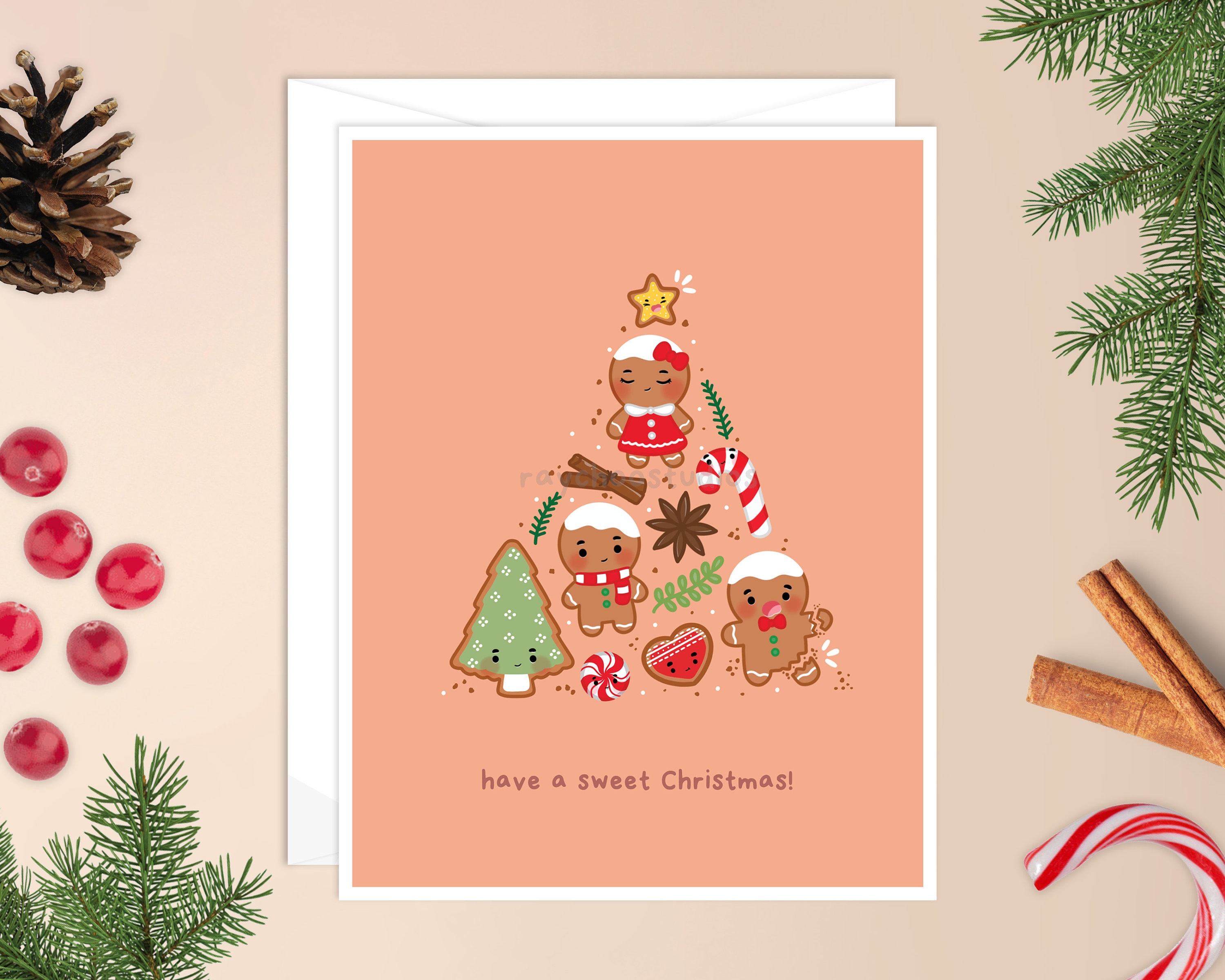 Have a Sweet Weihnachtskarte Lebkuchen Weihnachtskarte, kawaii Lebkuchen,  süße Lebkuchen, süße Urlaubskarte, süße Weihnachtsbackkarte - .de