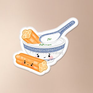 Congee Sticker | cute congee sticker, food sticker, waterproof sticker,cute food sticker, kawaii congee, congee drawing, jook, rice porridge
