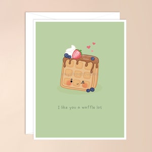 Je t'aime une carte de voeux beaucoup de gaufres | carte de nourriture asiatique, carte kawaii, carte de jeu de mots asiatique, carte de nourriture punny, carte de petit déjeuner, carte de nourriture drôle