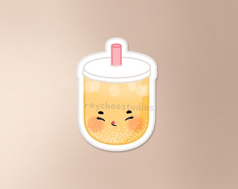 Naklejka Mango Sago Boba | naklejka z herbatą bąbelkową, naklejka z azjatyckim napojem, naklejka z azjatyckim jedzeniem, naklejka z jedzeniem, słodka wodoodporna naklejka winylowa