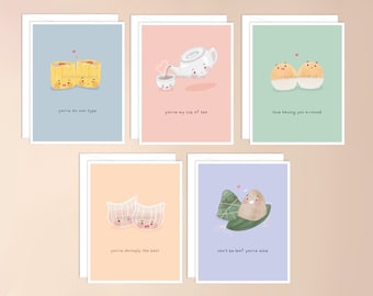 Dim Sum wenskaartpakket | punny aziatisch eten, kawaii stationair, schattig woordspeling briefpapier schattig, liefdeskaart voor hem haar vriendje, grappig cadeau