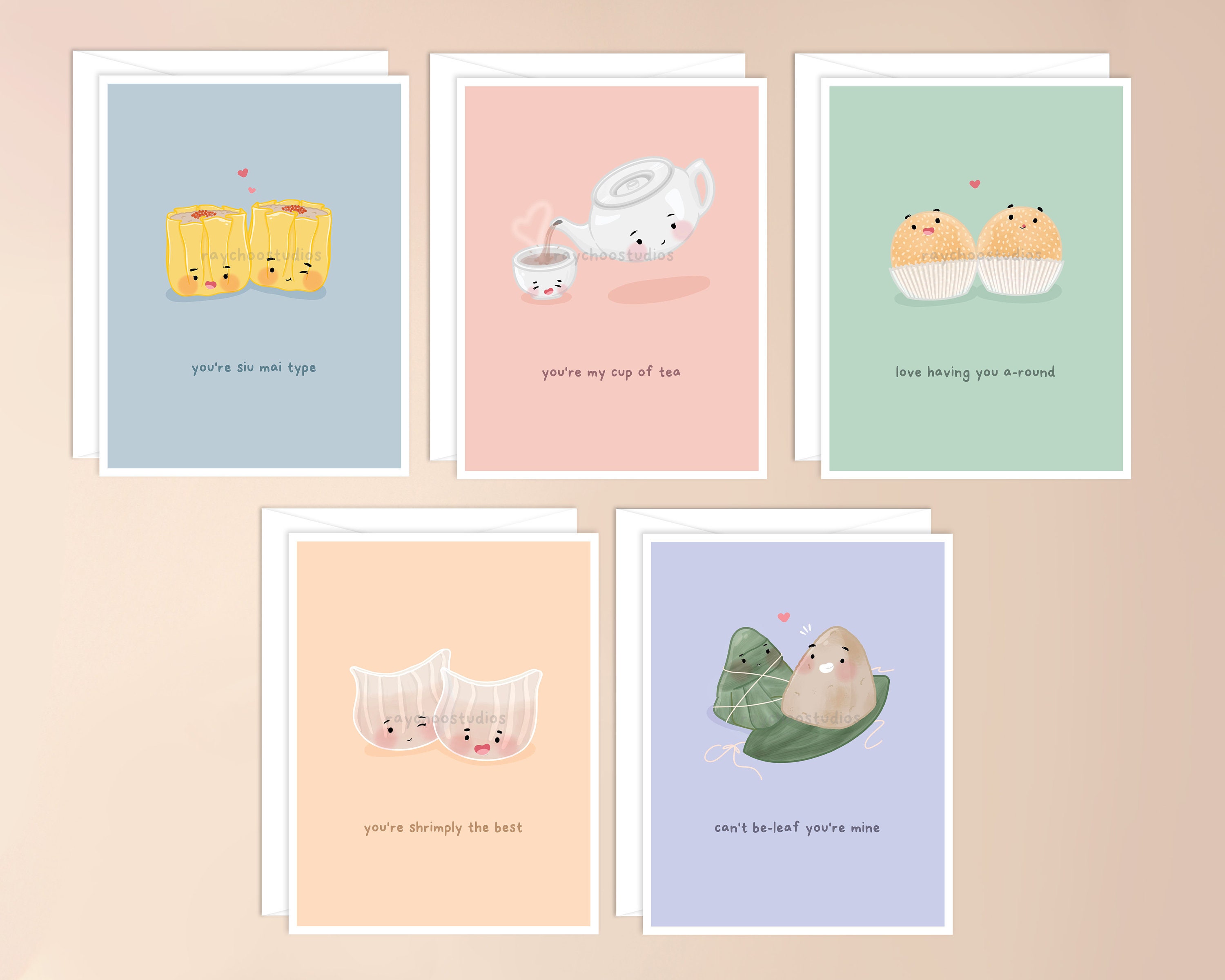 Dim Sum Greeting Card Pack | Punny Asian Food, Kawaii Stationary, Cute ...