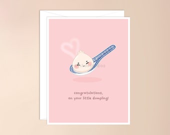 Congratulations on Your Little Dumpling Baby Card | cute baby card, baby card pun, dumpling card, bao card, new baby, baby shower, birth