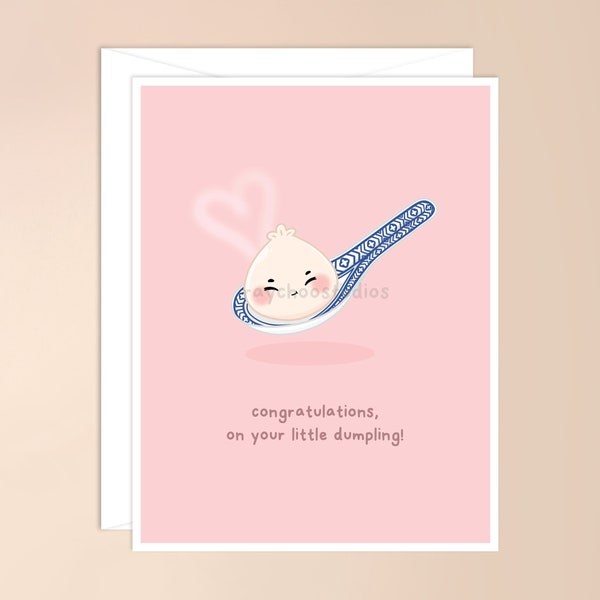 Congratulations on Your Little Dumpling Baby Card | cute baby card, baby card pun, dumpling card, bao card, new baby, baby shower, birth