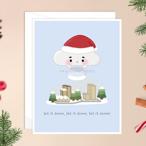 Laissez-le neiger carte de Noël | carte de Noël nature, nuage de neige kawaii, nuage de neige mignon, jolie carte de vacances, jolie carte de Noël, adorable