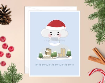 Let it Snow Christmas Card | nature Christmas card, kawaii snow cloud, cute snow cloud, cute holiday card, cute Christmas card, adorable