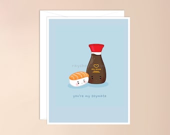 You're My Soymate Valentine’s Day Greeting Card | asian kawaii card, asian pun card, asian punny food card, sushi, cute, valentines day card
