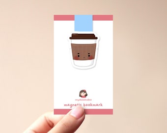 Coffee Magnetic Bookmark | cute coffee, kawaii, cute book mark, gift for book lovers, aesthetic, coffee lover gift, cute food bookmark