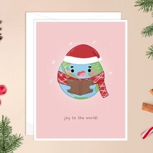 Joy to the World Tarjeta de Navidad / tarjeta de Navidad de la naturaleza, mundo kawaii, mundo lindo, linda tarjeta de vacaciones, linda tarjeta de Navidad, adorable