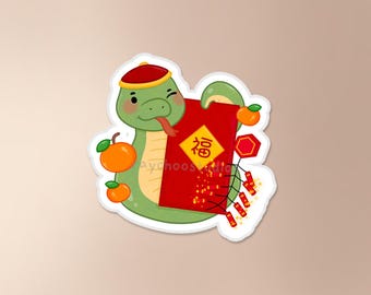 Lunar New Year Schlange x Roter Umschlag Aufkleber | Drachen Aufkleber, chinesisches Neujahr Aufkleber, chinesisches Neujahr, wasserfest