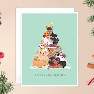 Avoir une carte de Noël Meowy Howl-iday | carte de Noël chien et chat, amoureux des chiens mignons, amoureux des chats mignons, jolie carte de vacances, jolie carte de Noël
