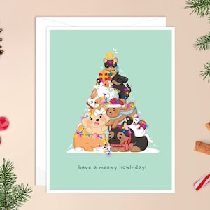 Have a Meowy Howl-iday Christmas Card | dog and cat Christmas card, cute dog lover, cute cat lover, cute holiday card, cute Christmas card