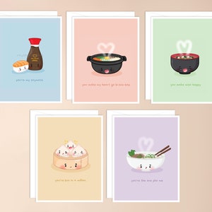 You're the One Pho Me Greeting Card asian food card, kawaii card, asian pun, punny food, asian inspired, viet pho, cute, valentines day Greeting Card Bundle