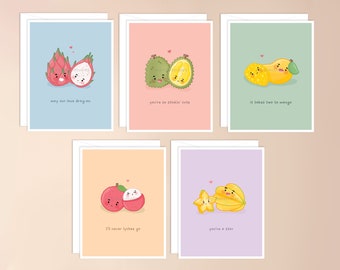 Asian Fruits Greeting Card Pack | punny food, asian food pun, kawaii asian inspired, kawaii stationary, punny food, cute stationery adorable