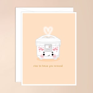 du riz pour vous emmener Carte de vœux | jolie carte d'inspiration asiatique, jeu de mots asiatique, carte asiatique amusante, cuiseur à riz asiatique, cuiseur à riz sakura
