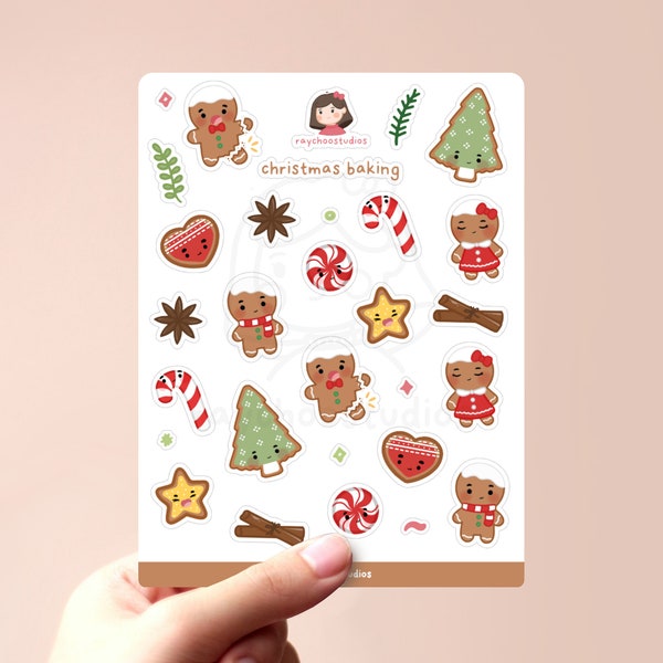 Christmas Baking Sticker Sheet | illustrated christmas stickers, cute gingerbread sticker sheet, holiday sticker sheet, festive xmas sticker