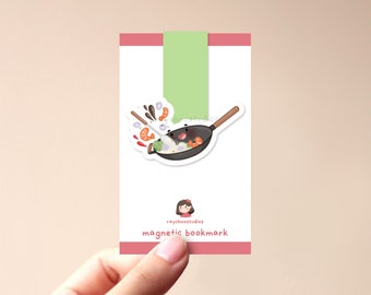 Wok Magnetic Bookmark | cute asian food, kawaii kitchen, cute book mark, gift for book lovers, aesthetic, food bookmark
