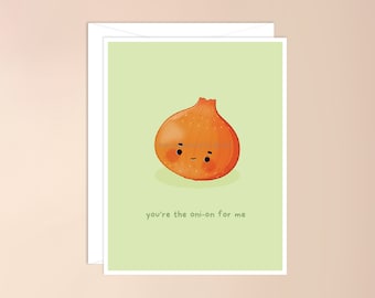You're the Oni-on for Me Greeting Card | onion pun card, cute asian inspired card, asian card pun, asian pun, funny asian card, kawaii card