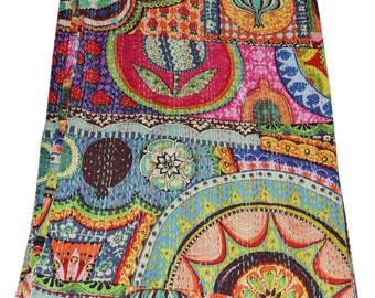 Multi Print Kantha Quilts Hand Block Kantha Throw Cotton Quilt Kantha Bedspread Indian Blanket Queen Size Quilt Bed Cover Bedding Sofa Cover