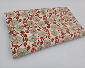 King Kantha Quilt Block Floral Print Kantha Bedspread Kantha Throw Kantha Blanket Indian Bed Cover Queen Quilt Boho Bedding Gift For Her