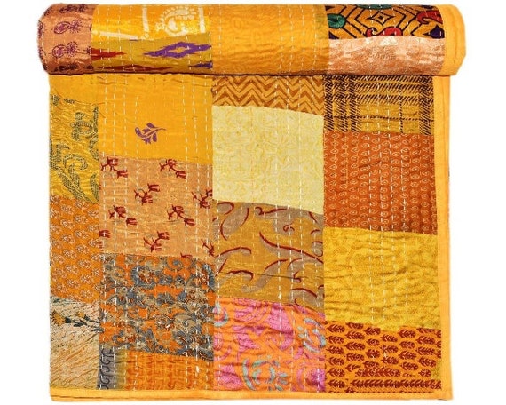 Buy Patchwork Quilt Silk Fabric Assorted Patchwork Kantha Quilt