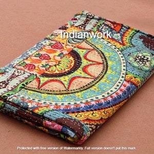 Indian Handmade Kantha Quilt Kantha Bedspread Vintage Multi Print Quilt Cotton Quilt Queen Size Quilt Handmade Quilt Queen Bedspread Throw