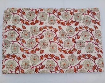 Floral Print Kantha Quilt King Size Bed Cover Kantha Throw Quilt Queen Bedspread Pure Cotton Blanket Handmade Quilt Bohemian Quilt