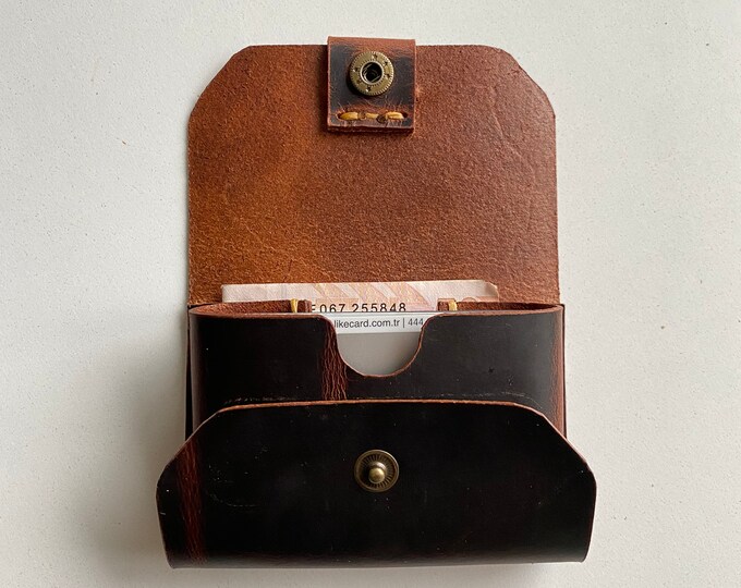 Card Holder With Flap in Grained Black