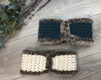 Cascade Ear Warmer / Ear Warmer / Headband / Head Band / Earmuff / Ear muff / Faux Fur / Fur / Cold Weather / Messy Bun