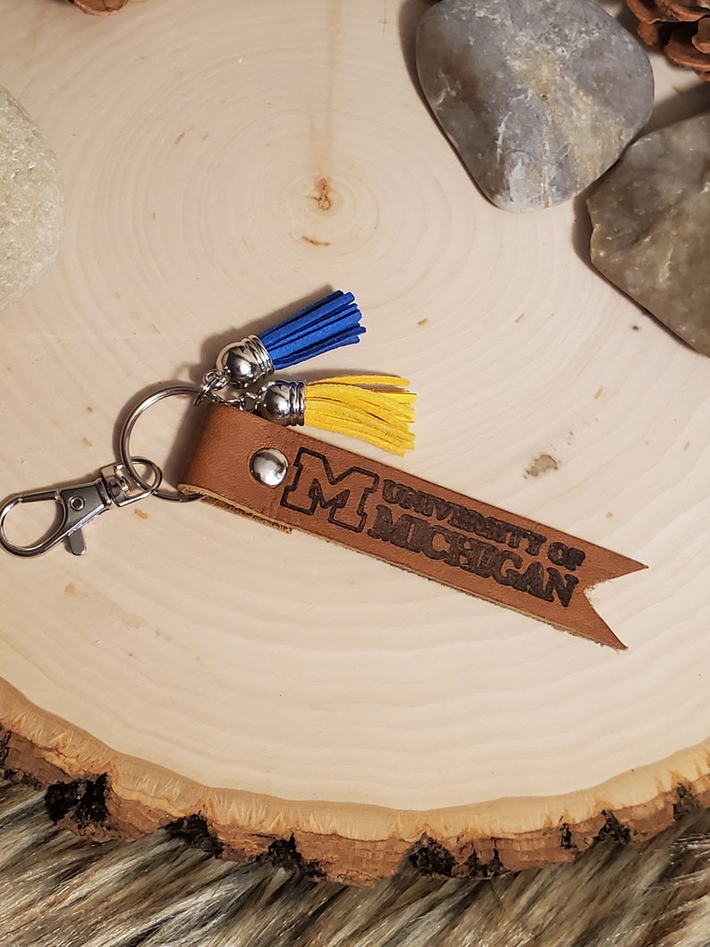 University of Michigan leather keychain